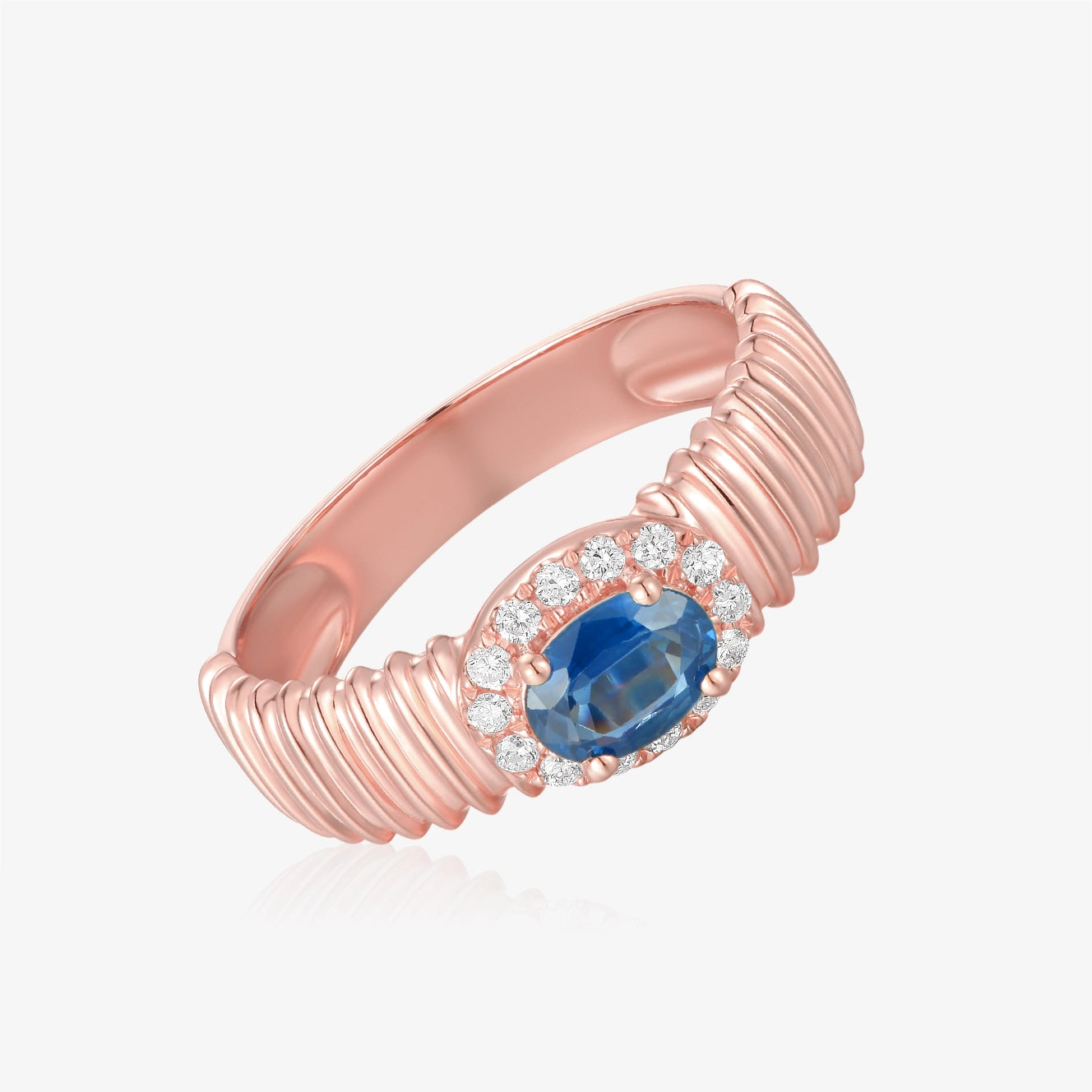 Lab Striped Gold Ring with Oval Gemstone