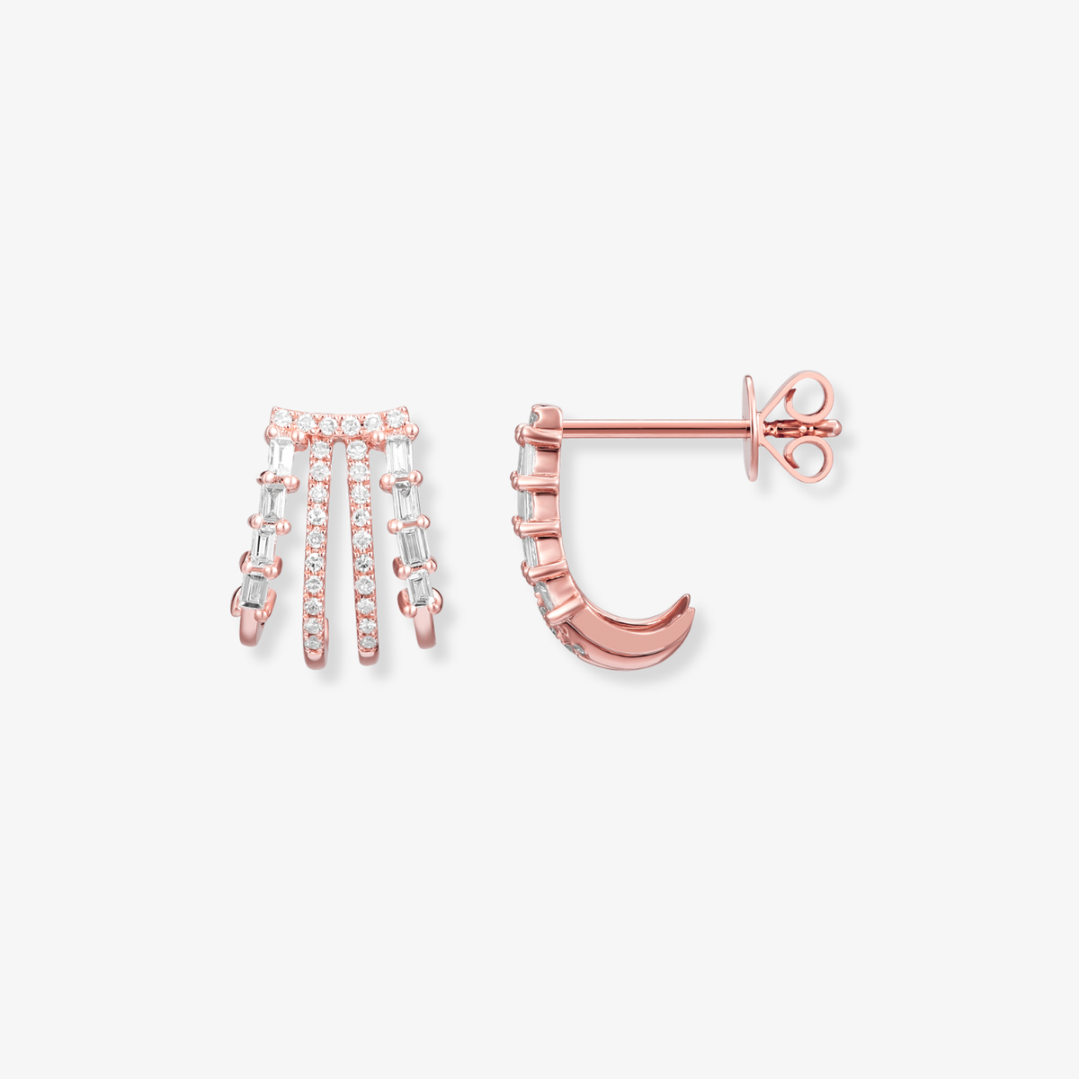 Diamond And Baguettes Claw Earrings