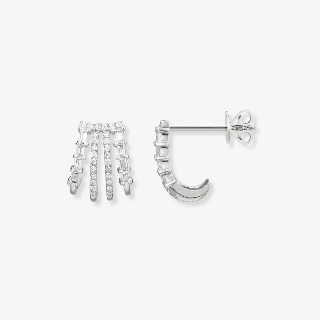 Diamond And Baguettes Claw Earrings