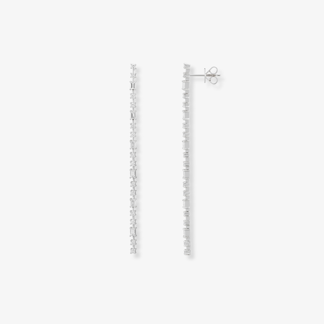 Emerald Cut and Round Diamonds Drop Earrings