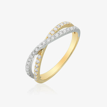 Anillo de diamantes entrecruzados de dos tonos 