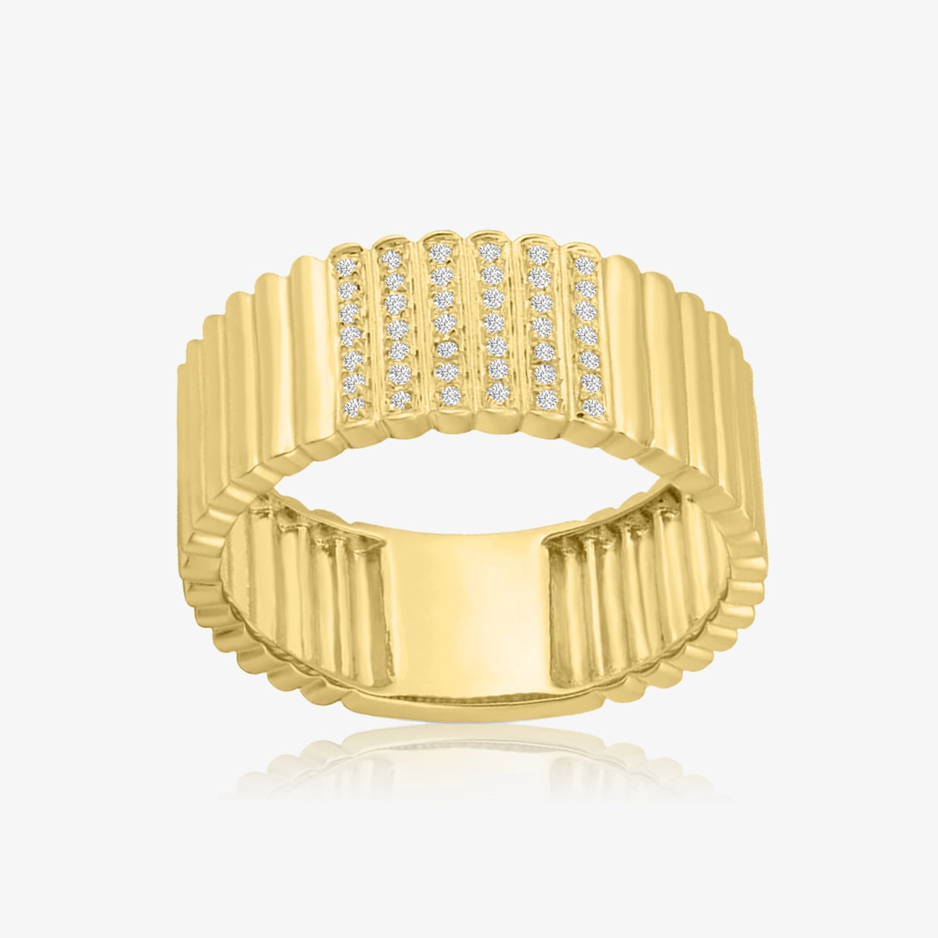 Lab Large Striped Gold and Diamond Ring