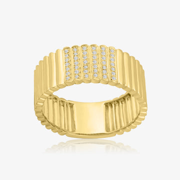 Lab Large Striped Gold and Diamond Ring
