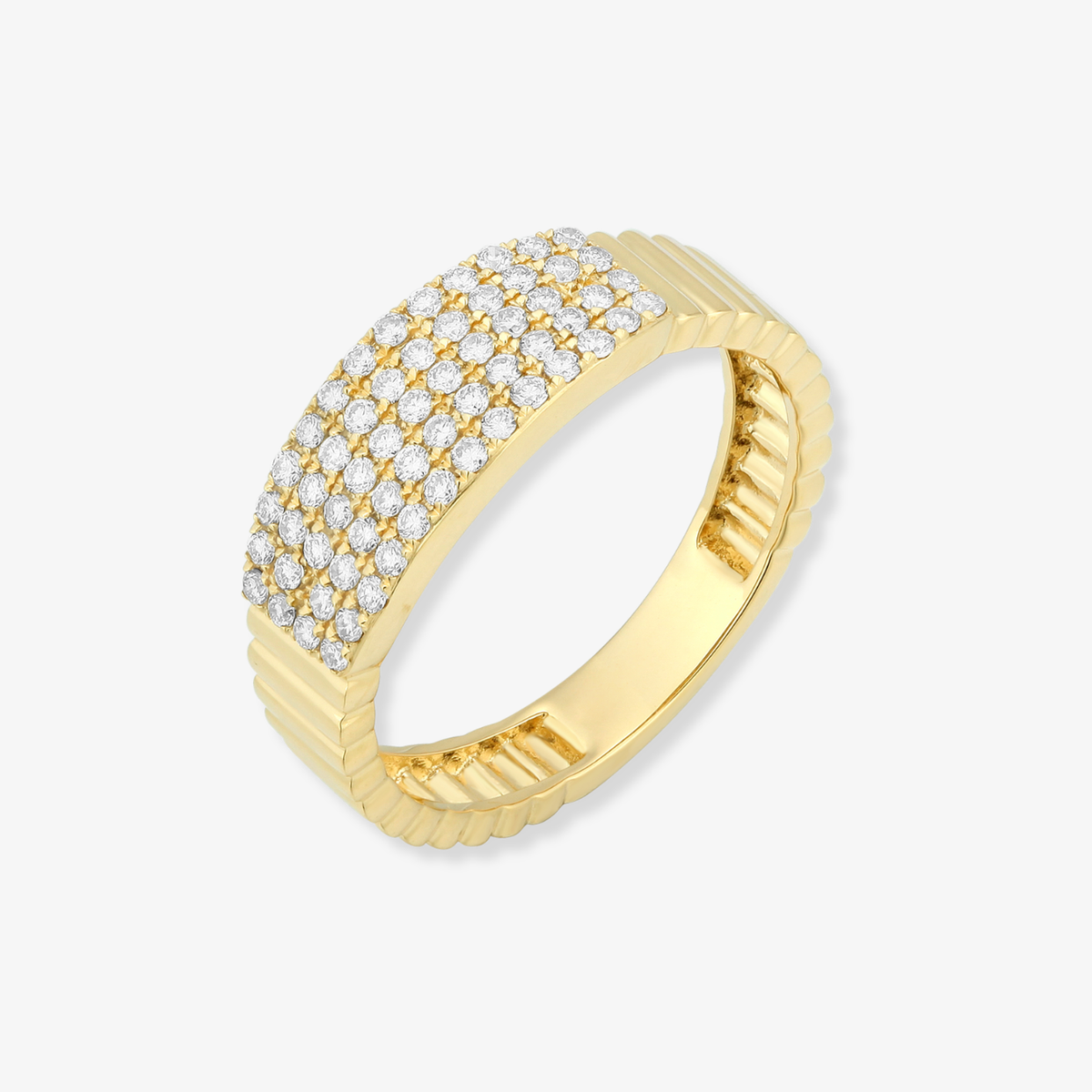 13 Row Striped Gold with Big Diamond Bar Pave Ring