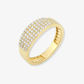 13 Row Striped Gold with Big Diamond Bar Pave Ring