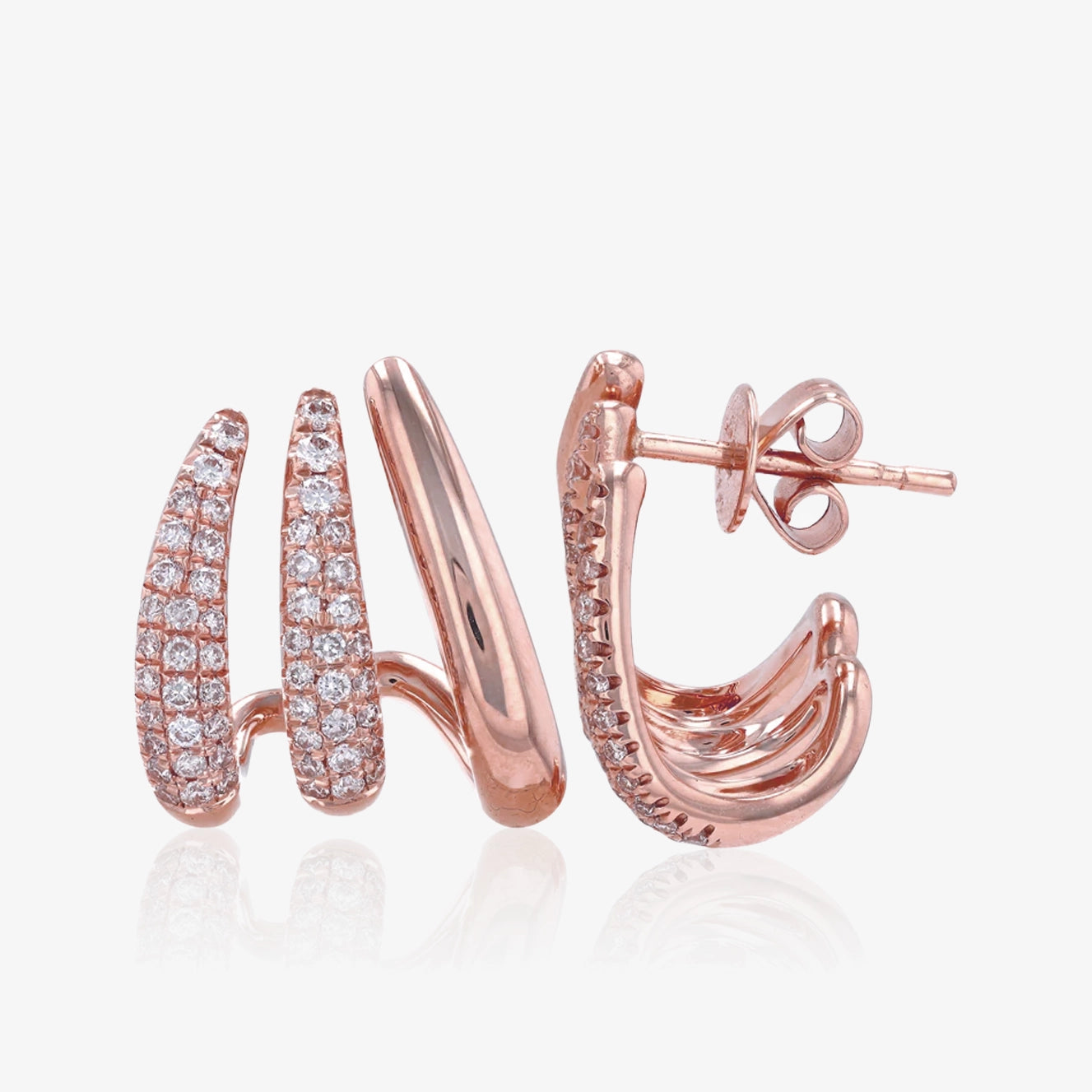 Pave and Gold Three Claw Earrings