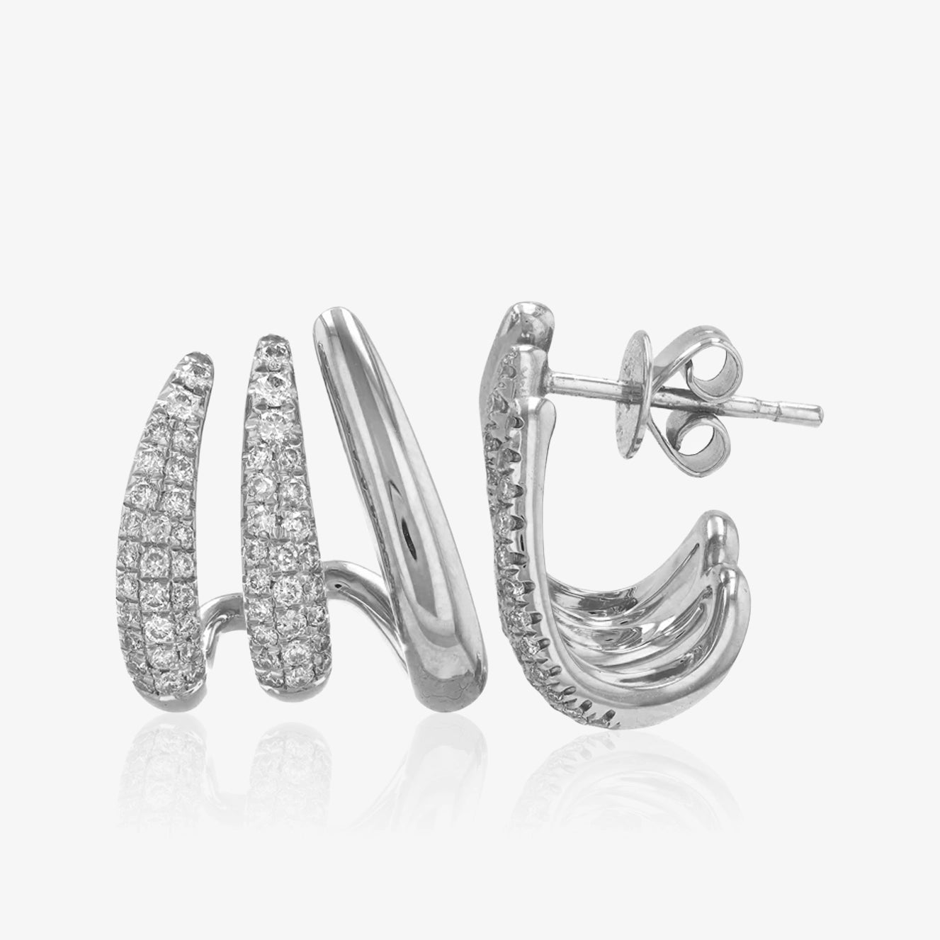 Pave and Gold Three Claw Earrings