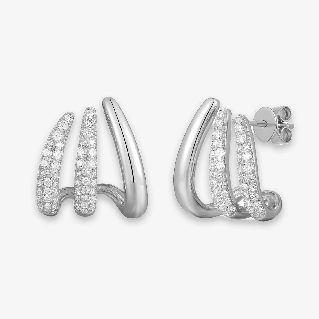 Pave and Gold Three Claw Earrings
