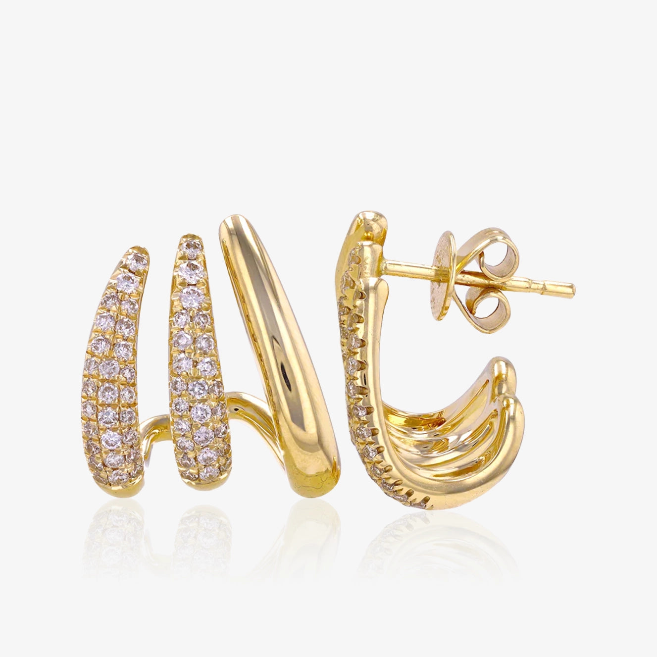 Pave and Gold Three Claw Earrings
