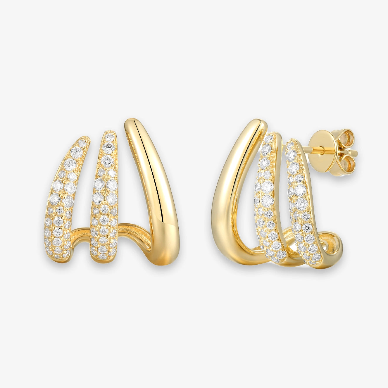 Pave and Gold Three Claw Earrings