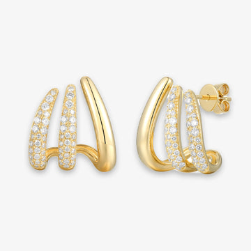 Pave and Gold Three Claw Earrings