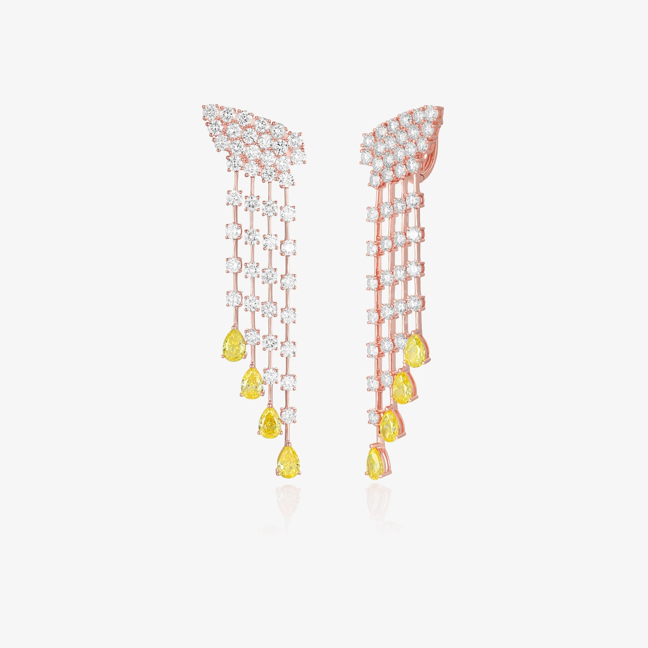 Lab Statement Earrings with Hanging Yellow Lab Pear Diamond