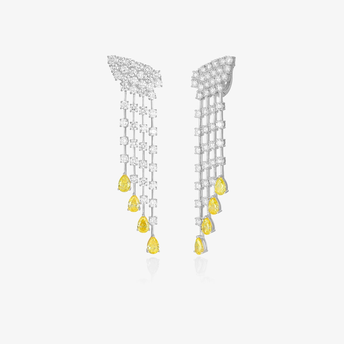 Lab Statement Earrings With Hanging Yellow Lab Pear Diamond