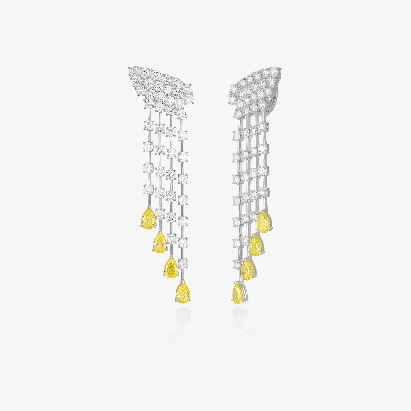 Lab Statement Earrings with Hanging Yellow Lab Pear Diamond