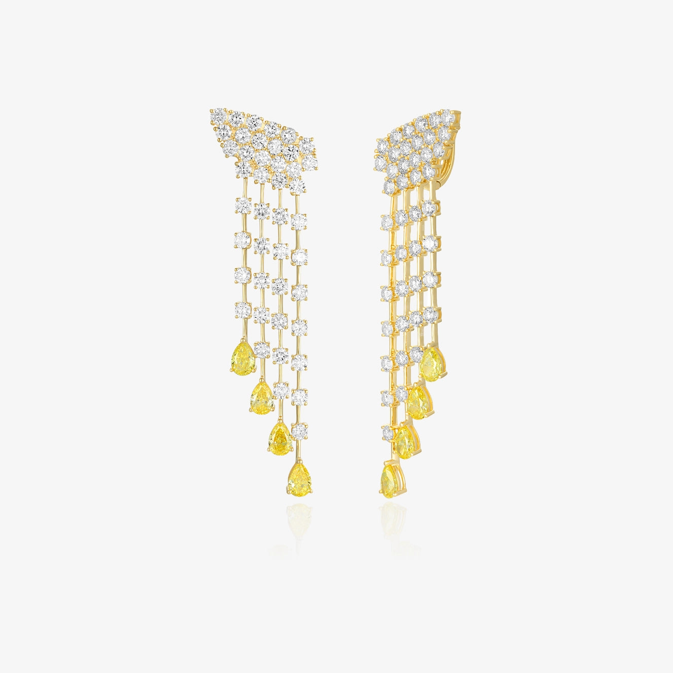 Lab Statement Earrings with Hanging Yellow Lab Pear Diamond