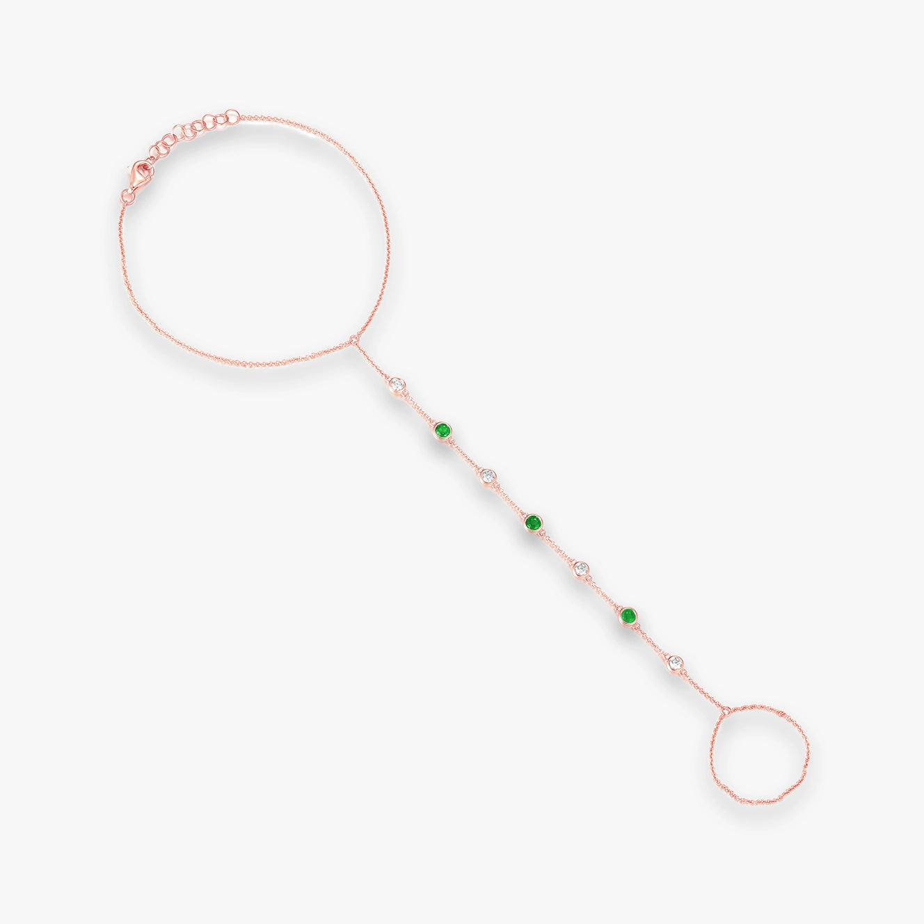 Lab Gemstone and Diamond Bezel Hand Chain