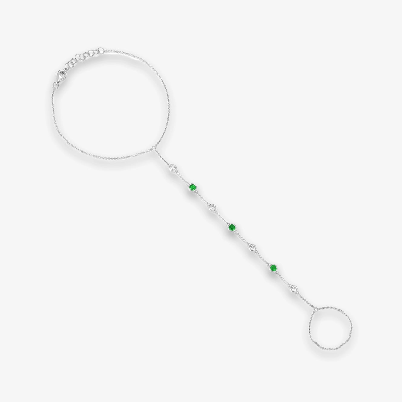 Lab Gemstone and Diamond Bezel Hand Chain