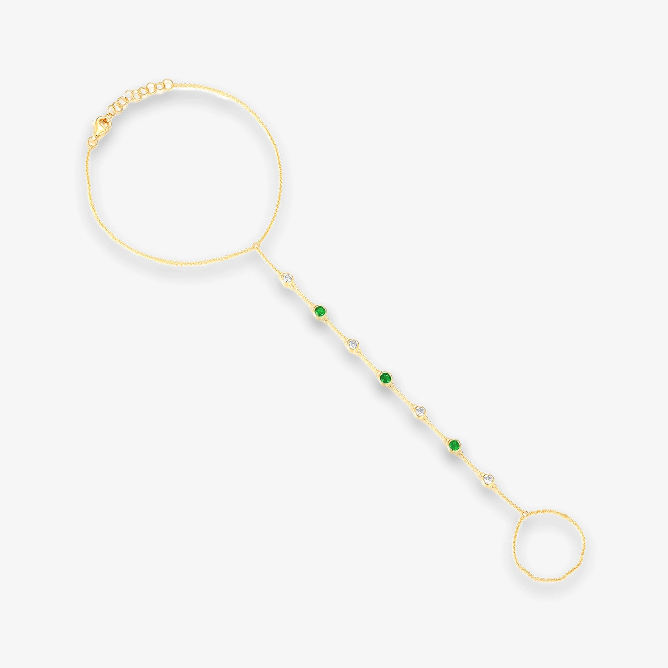 Lab Gemstone and Diamond Bezel Hand Chain