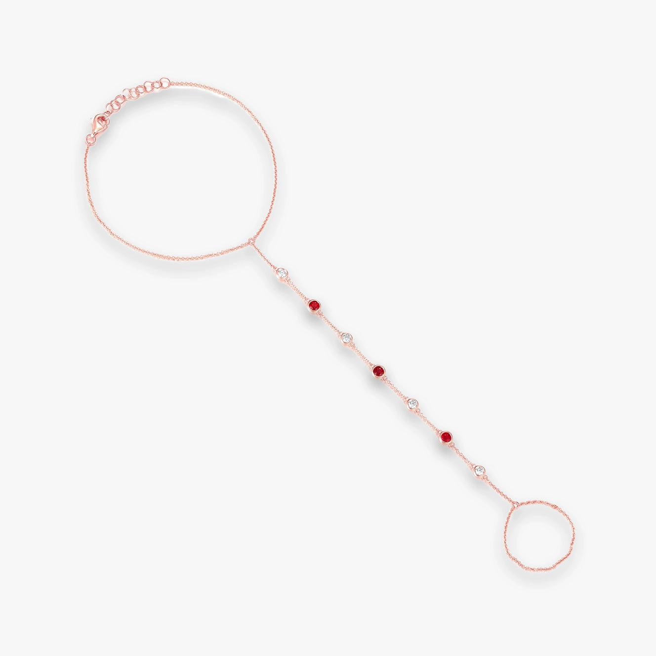 Lab Gemstone and Diamond Bezel Hand Chain