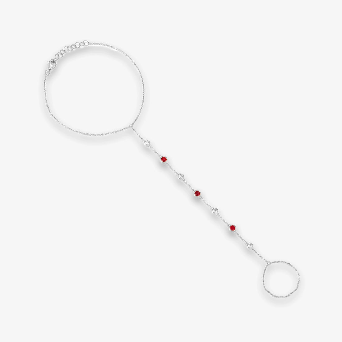 Lab Gemstone and Diamond Bezel Hand Chain