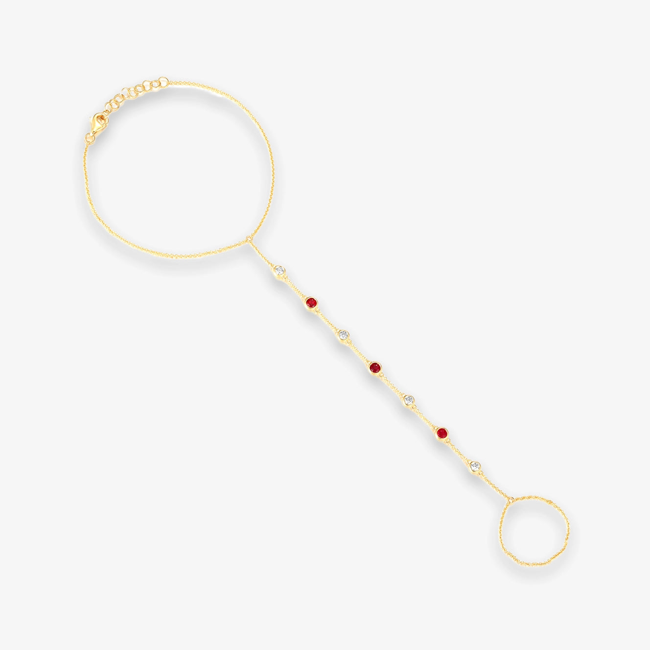 Lab Gemstone and Diamond Bezel Hand Chain