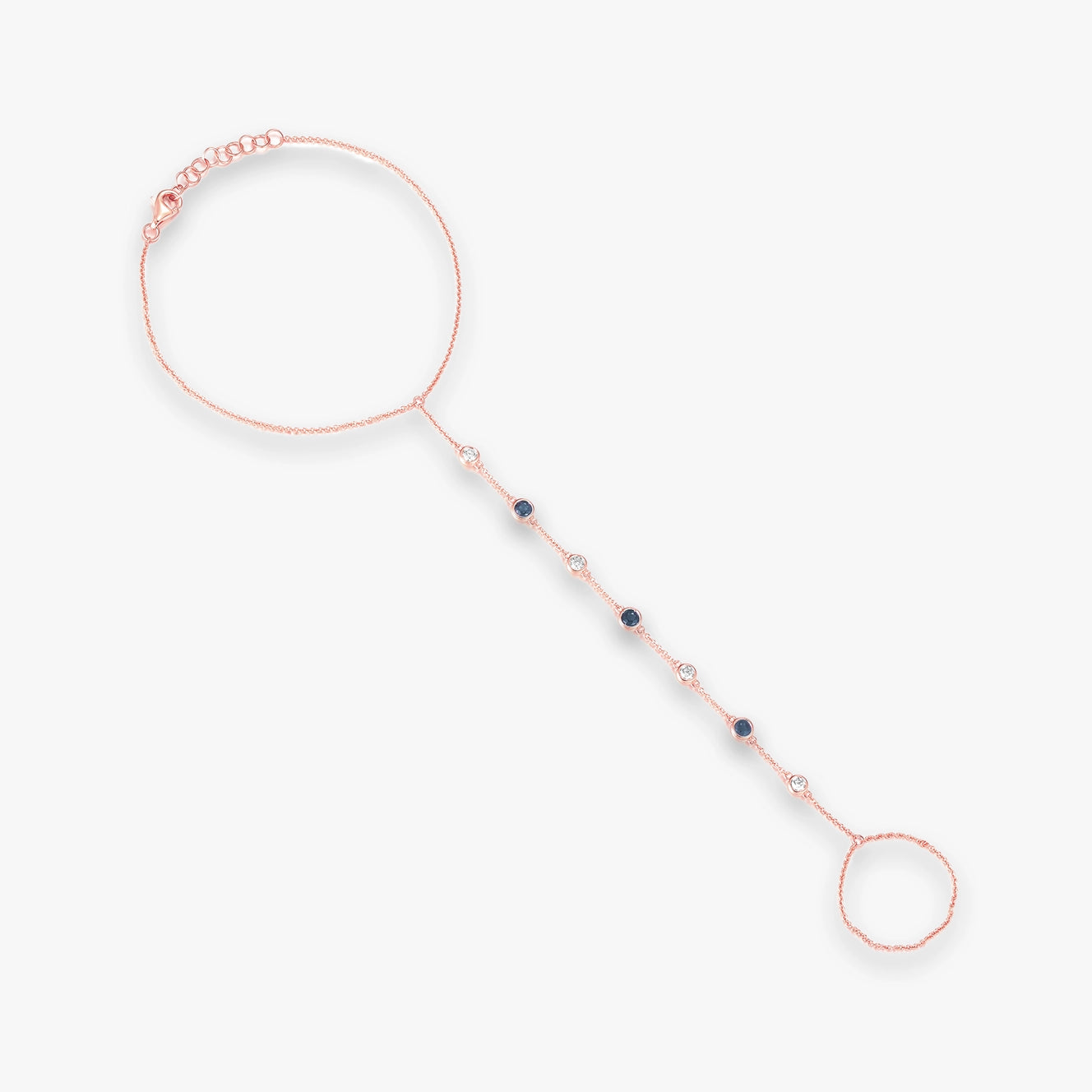 Lab Gemstone and Diamond Bezel Hand Chain