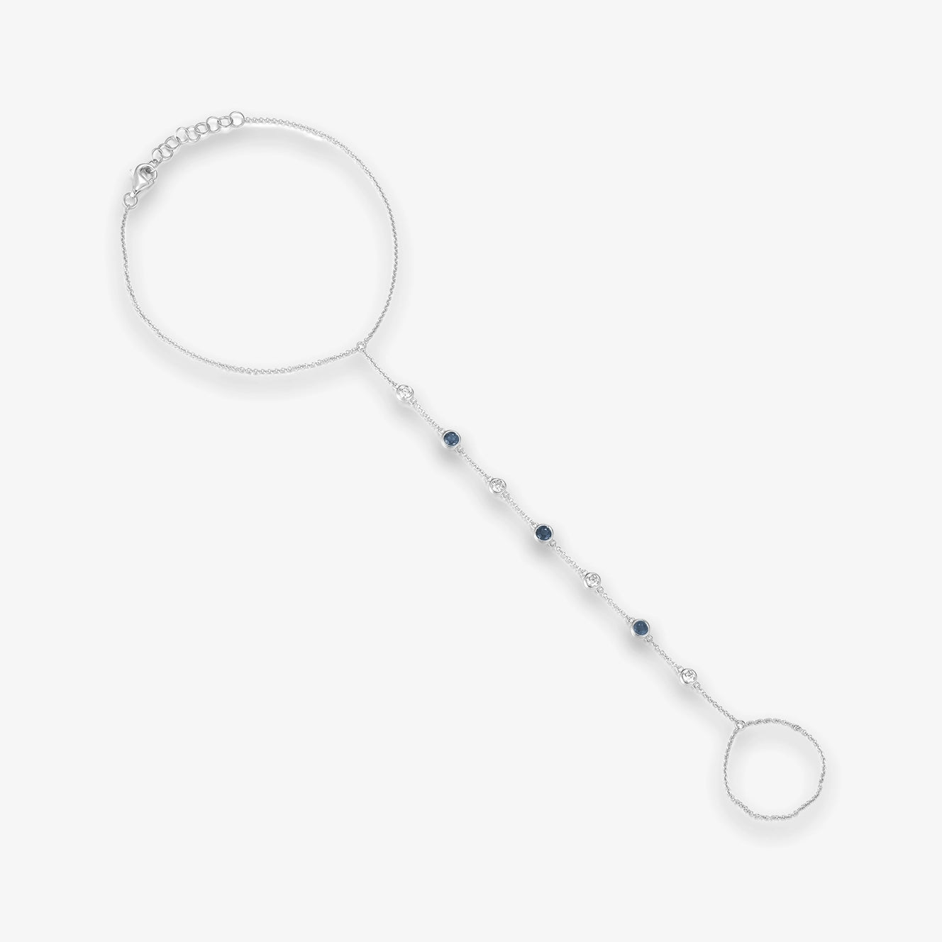 Lab Gemstone and Diamond Bezel Hand Chain