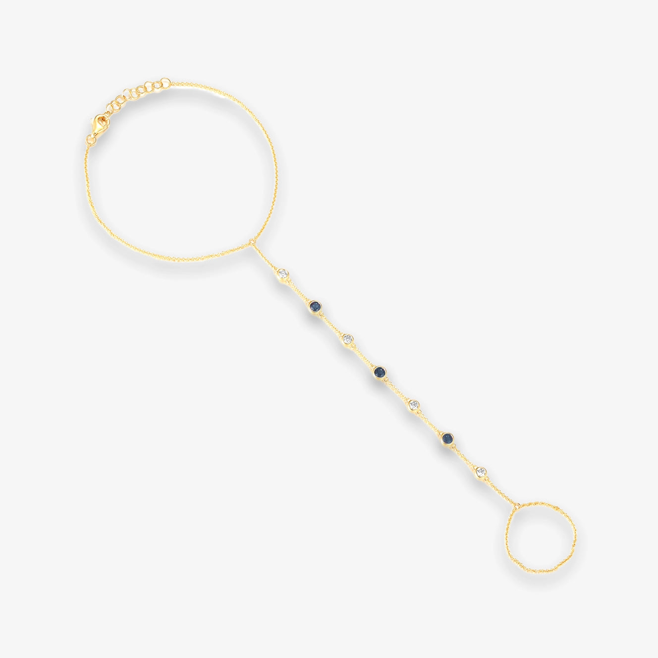 Lab Gemstone and Diamond Bezel Hand Chain