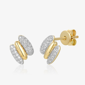 Three Bar Gold and Pave Diamond Earring