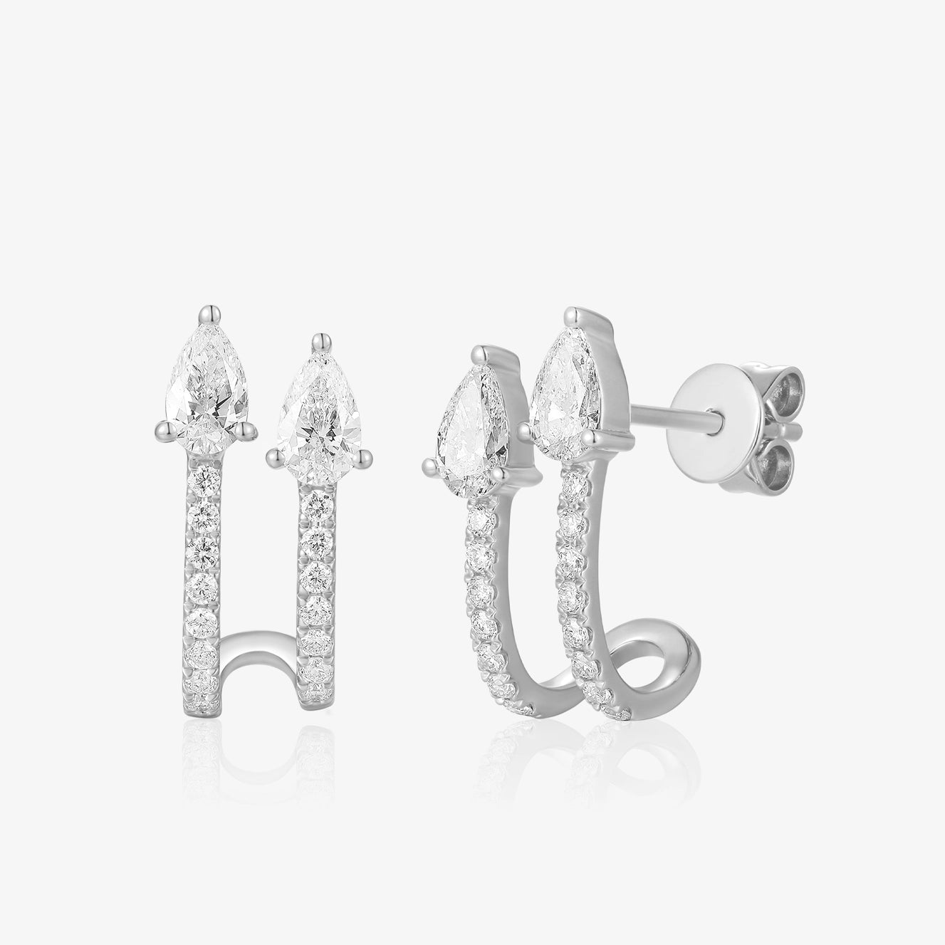 Lab Double Row Diamond Earrings with Diamond Pears
