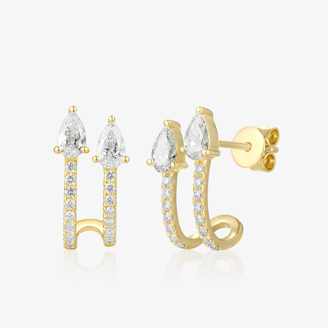 Lab Double Row Diamond Earrings with Diamond Pears