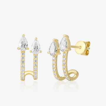 Lab Double Row Diamond Earrings with Diamond Pears