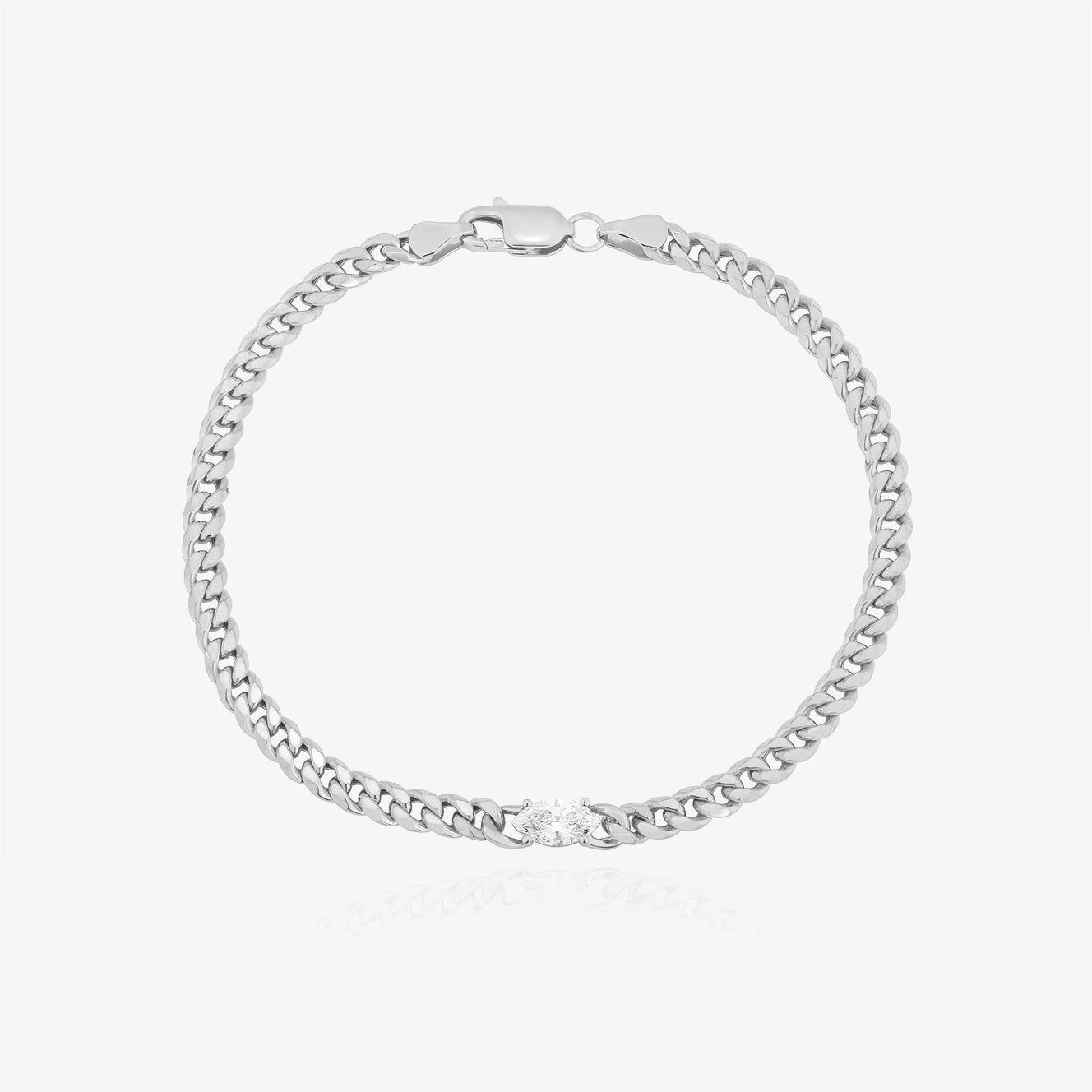 Lab Cuban Chain Bracelet with Diamond Center