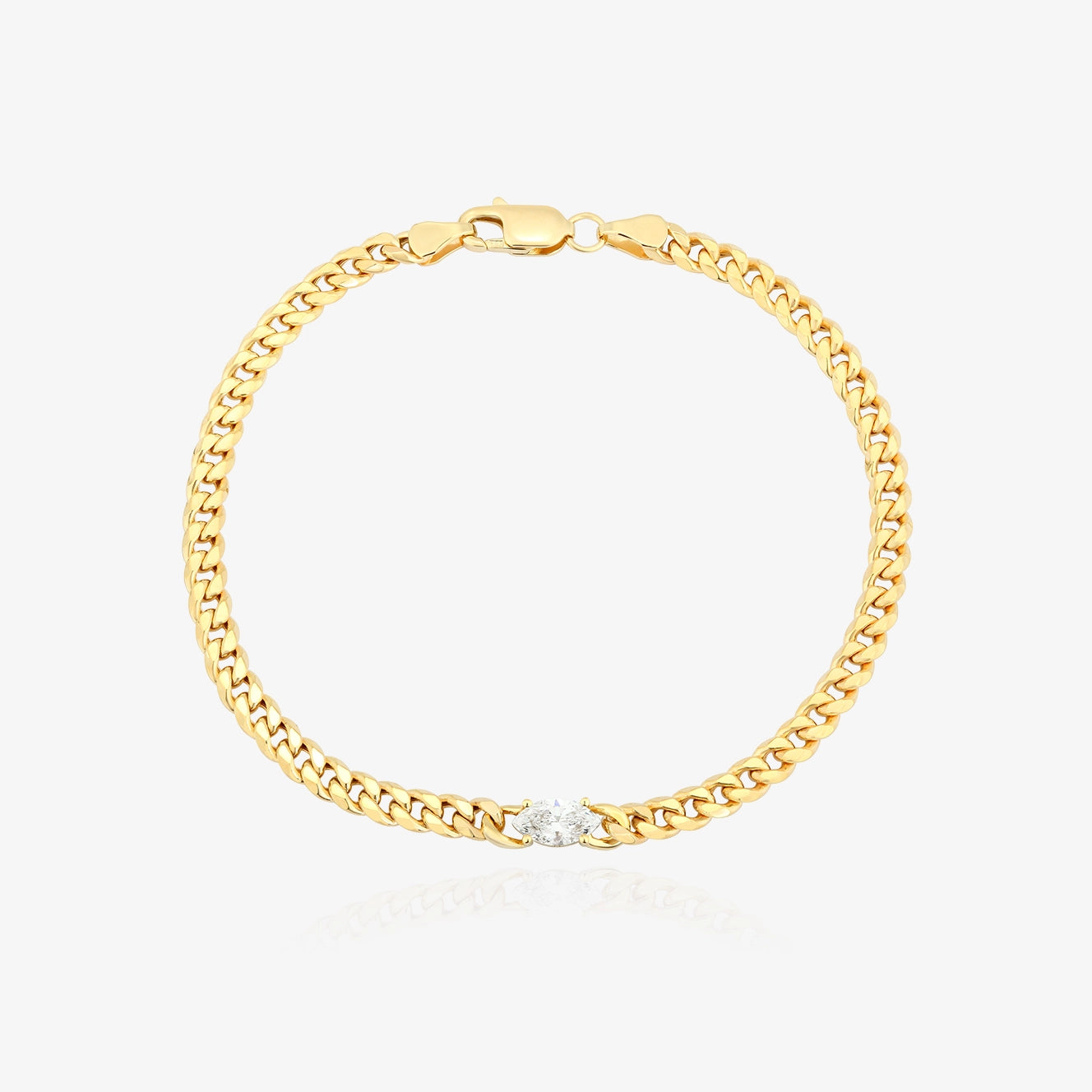 Lab Cuban Chain Bracelet with Diamond Center