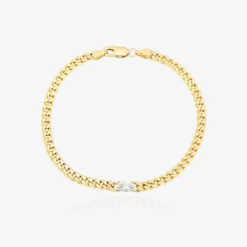 Lab Cuban Chain Bracelet with Diamond Center