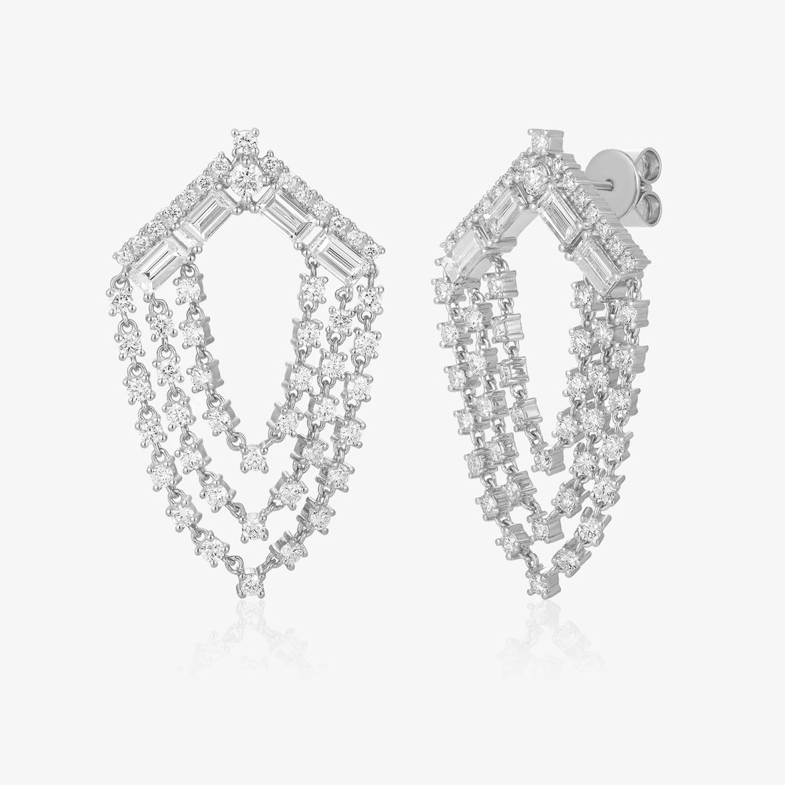 Lab Round and Emerald Cut Drop Statement Earring