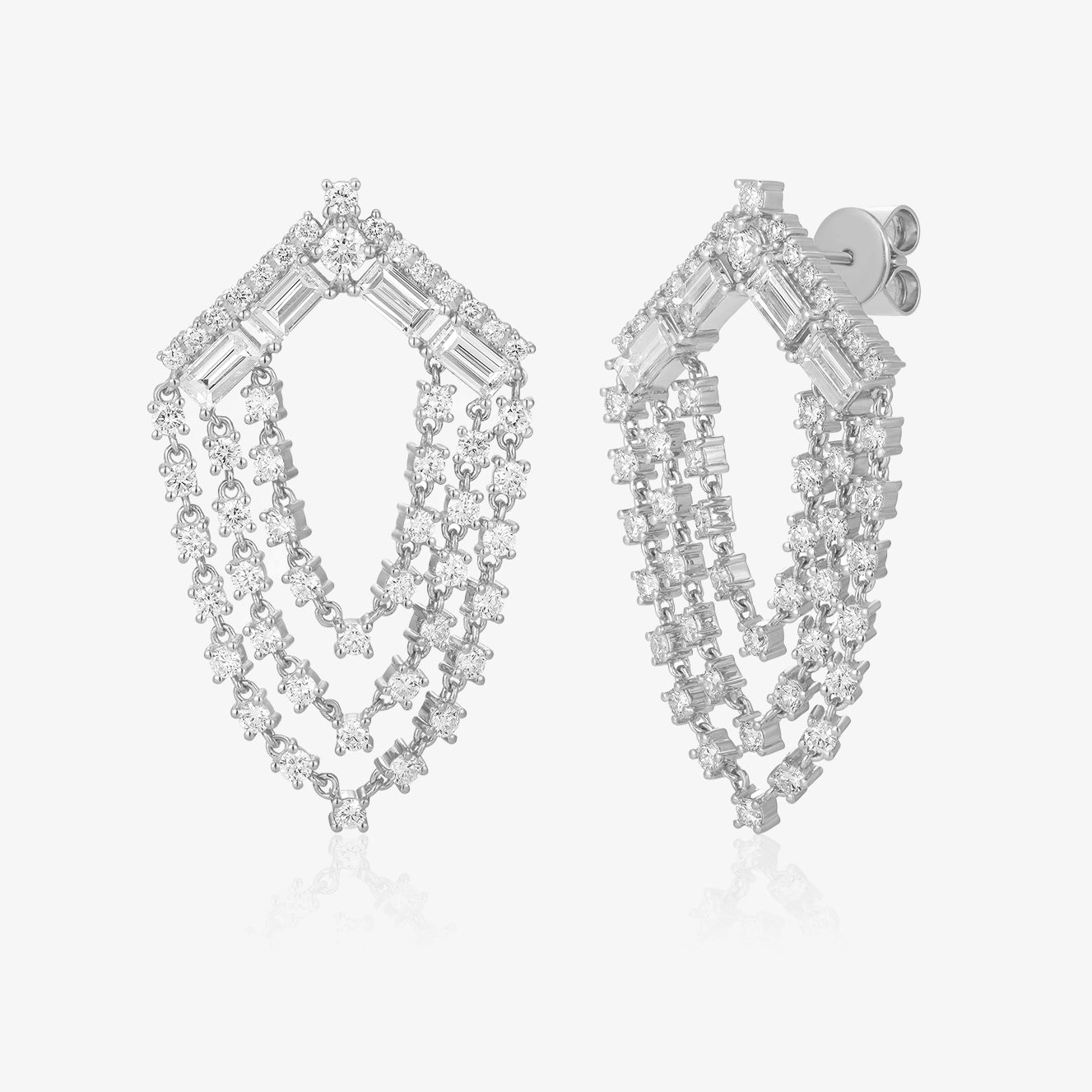 Lab Round and Emerald Cut Drop Statement Earring