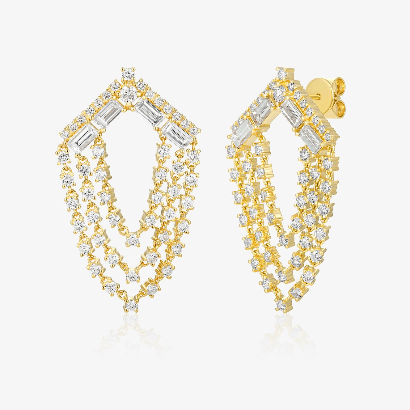 Lab Round and Emerald Cut Drop Statement Earring