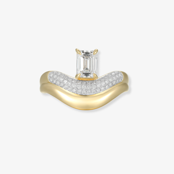 Wavy Gold and Pave Ring with Center Diamond
