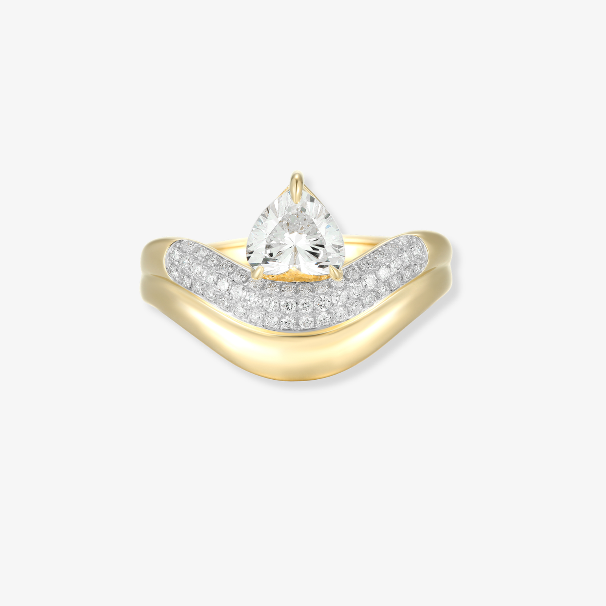 Wavy Gold and Pave Ring with Center Diamond