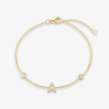 Lab Initial Diamond with Two Bezels Bracelet