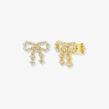 Pendientes de diamantes con lazo dorado