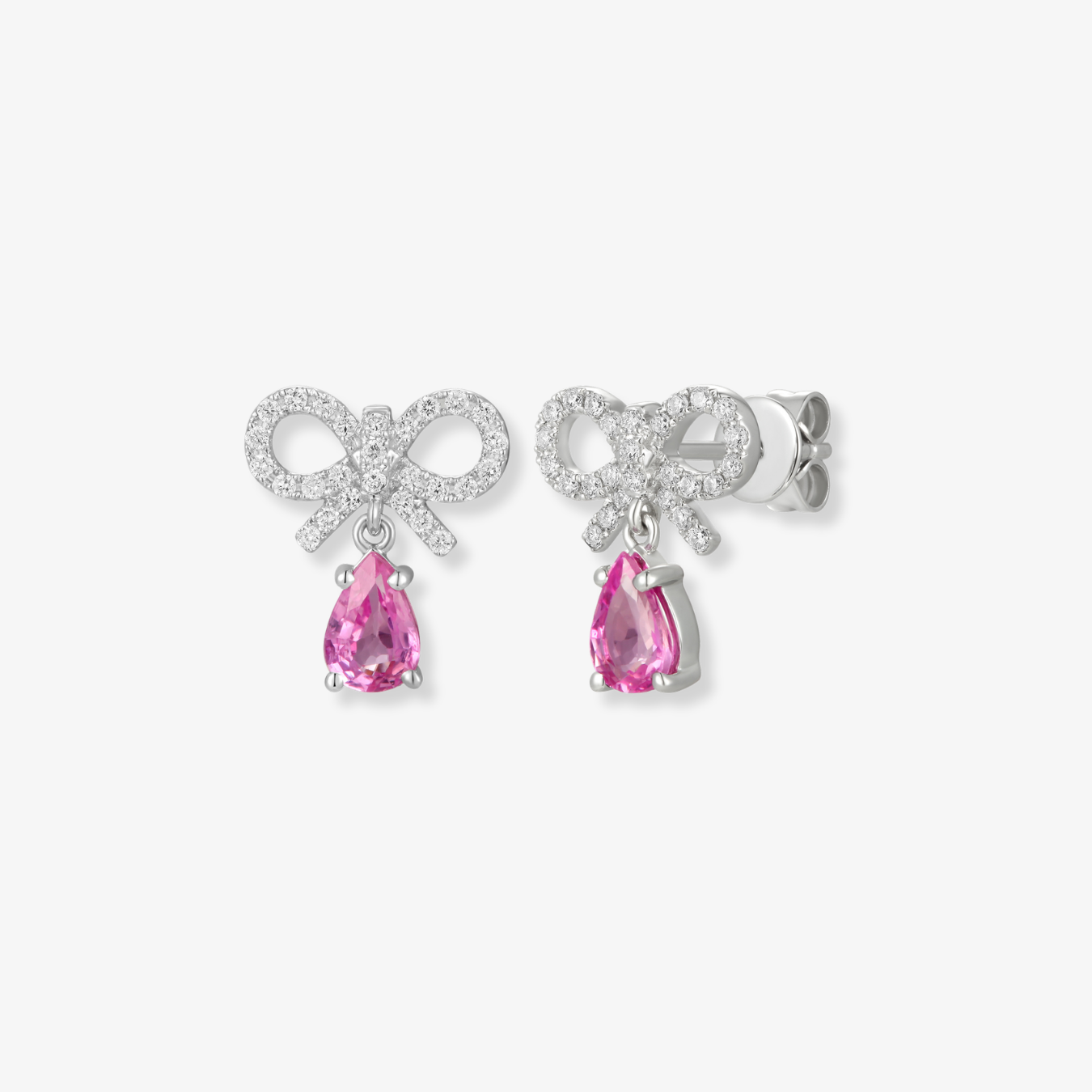 Diamond Bow Gemstone Drop Earrings