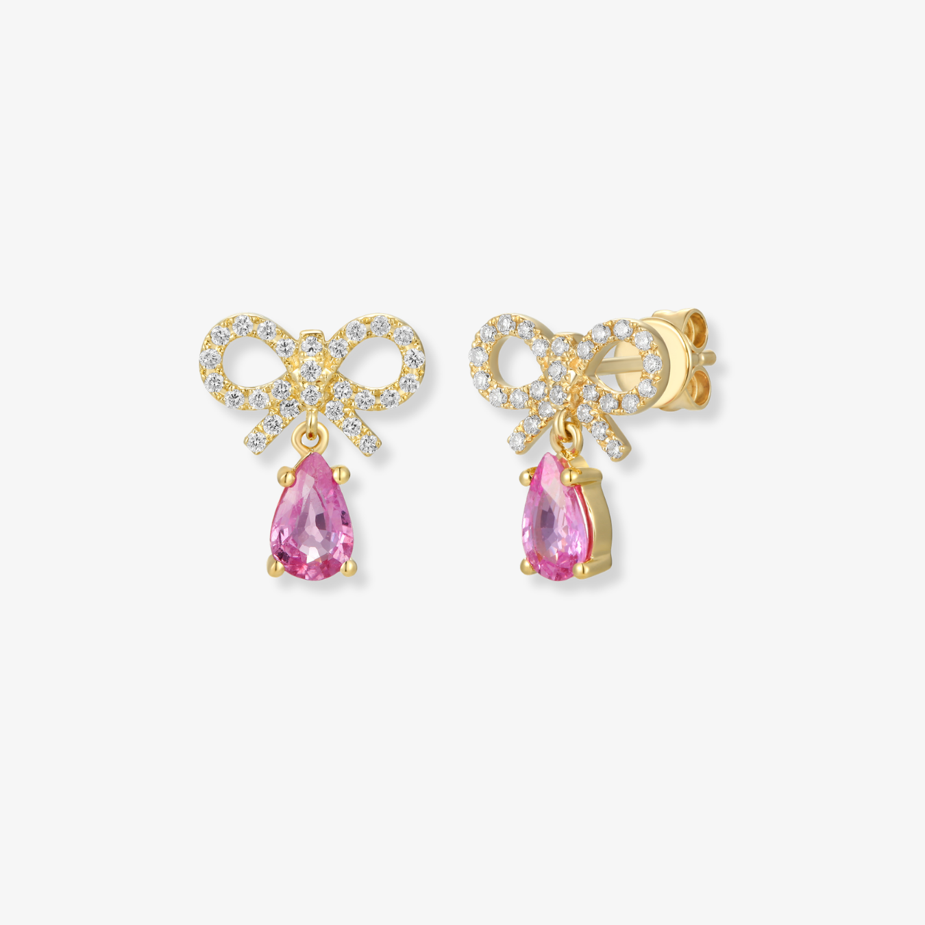 Diamond Bow Gemstone Drop Earrings