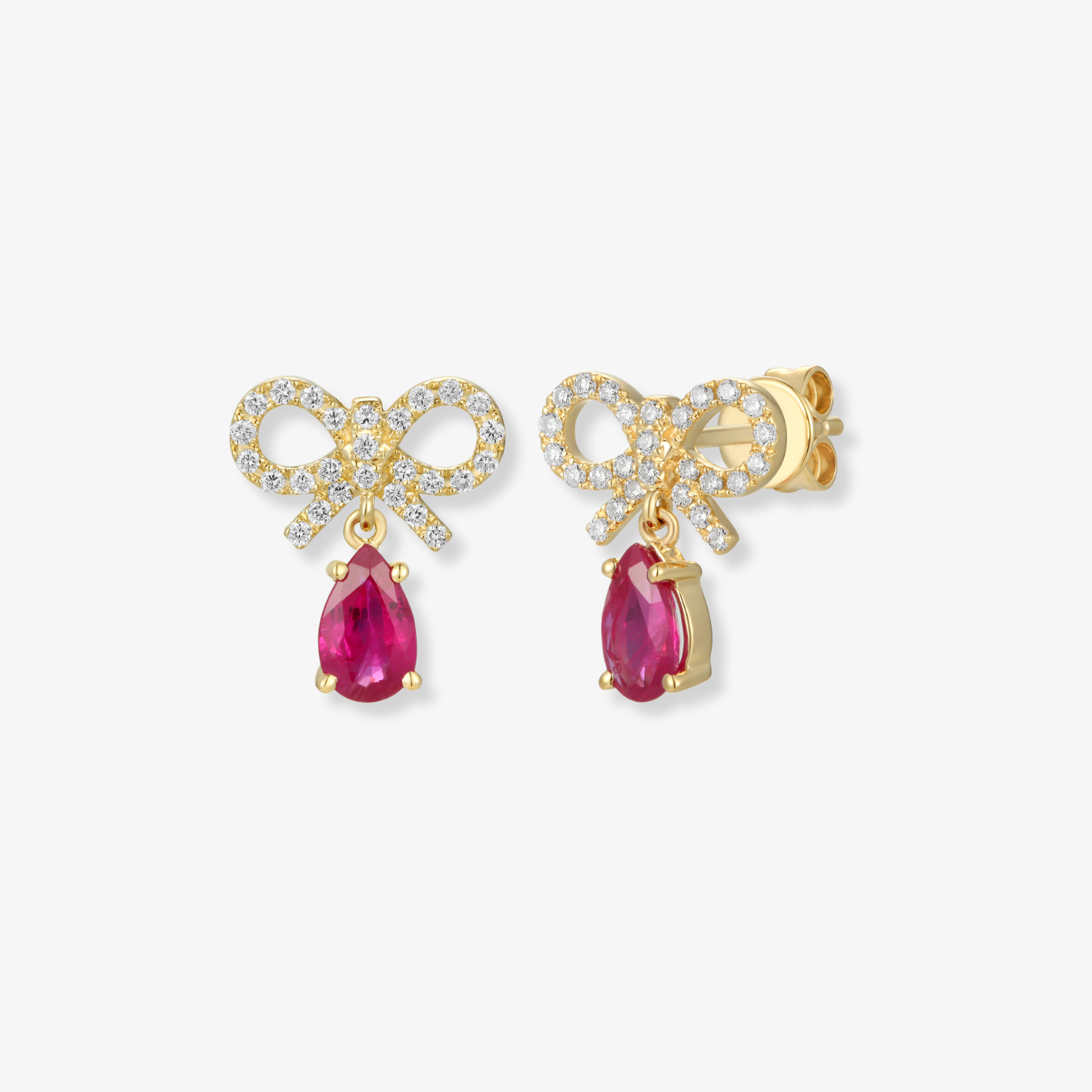 Diamond Bow Gemstone Drop Earrings