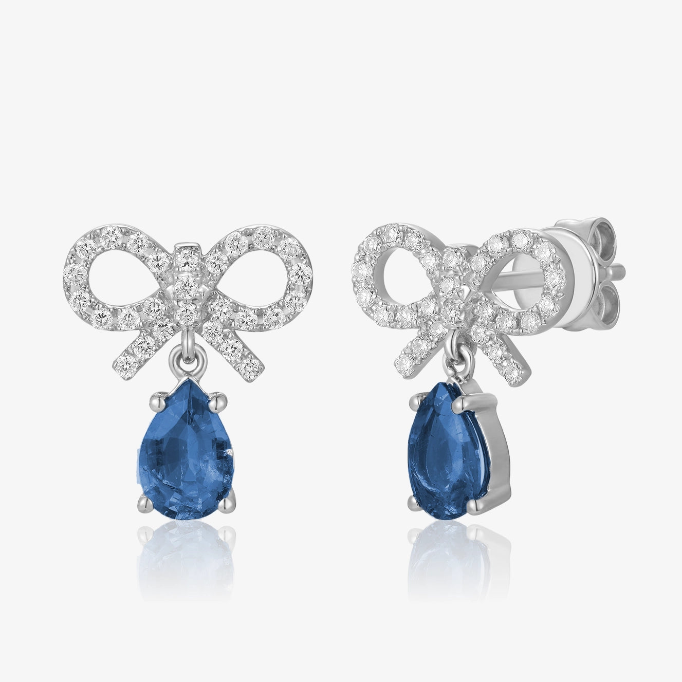 Diamond Bow Gemstone Drop Earrings