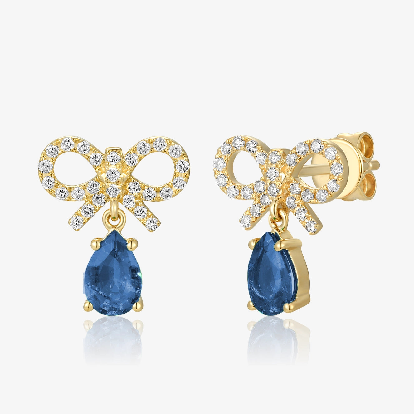 Diamond Bow Gemstone Drop Earrings