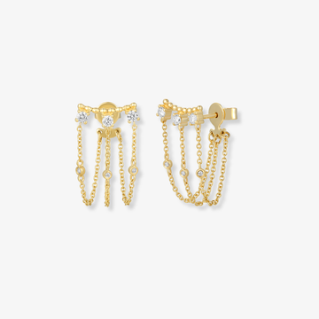 Three Diamond Chain Connector Earring