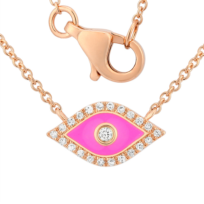 Collar de mal de ojo con diamantes y esmalte fucsia 