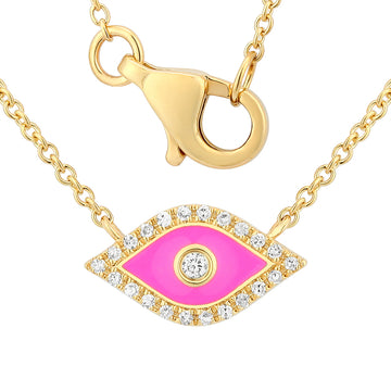 Collar de mal de ojo con diamantes y esmalte fucsia 